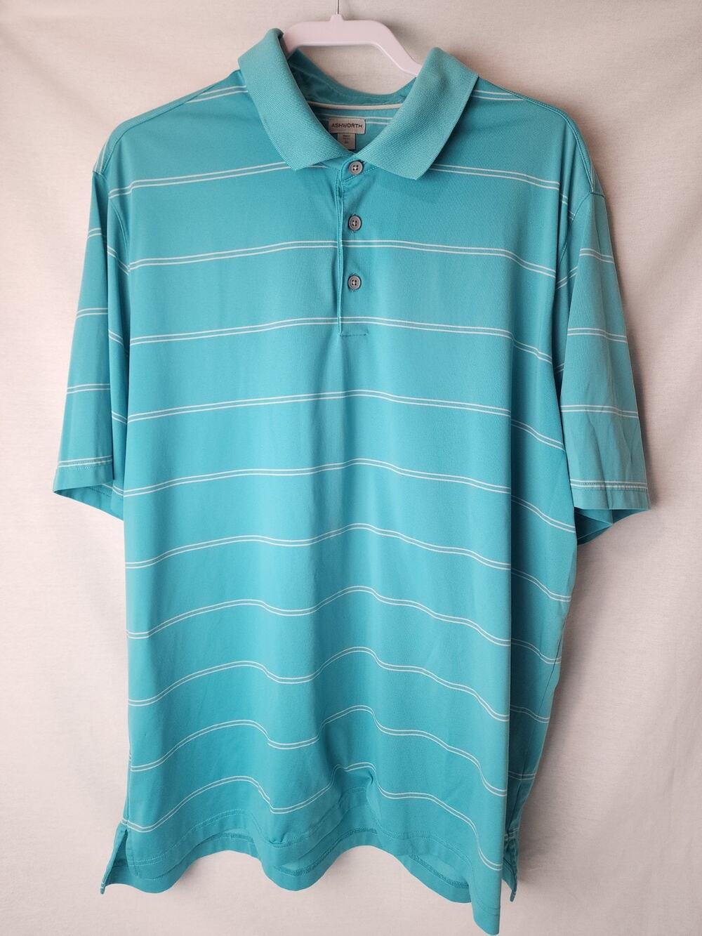 Ashworth Men's 2XL Performance Golf Polo Shirt Blue Striped Embroidered Logo